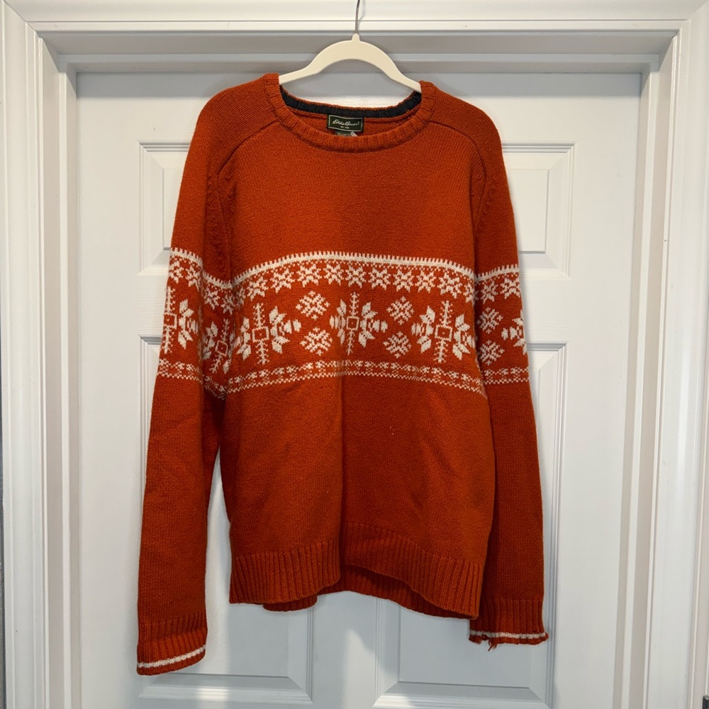 Wool EDDIE BAUER Orange Snowflake Sweater